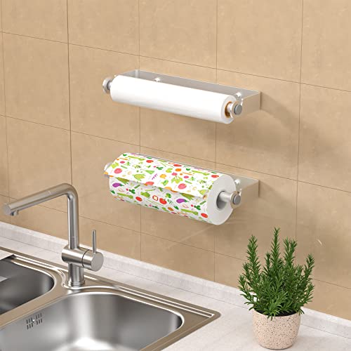 PEDORUBY Under Cabinet Paper Towel Holder, Adhesive or Drill Mount Paper Towel Holder, Wall Mount Paper Towel Holders for Kitchen or Bathroom (Silver) - Image 3