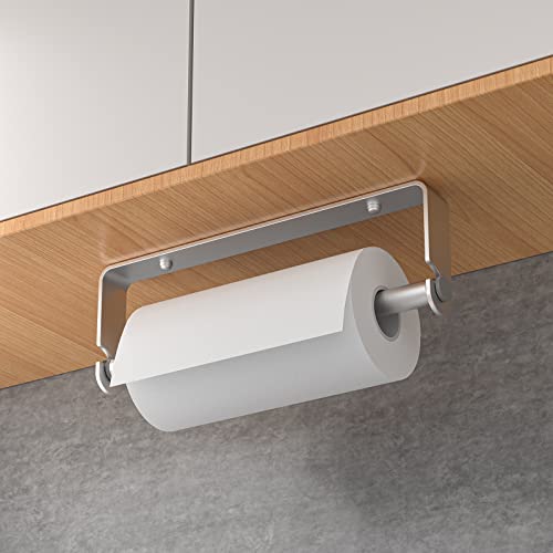 PEDORUBY Under Cabinet Paper Towel Holder, Adhesive or Drill Mount Paper Towel Holder, Wall Mount Paper Towel Holders for Kitchen or Bathroom (Silver) - Image 5