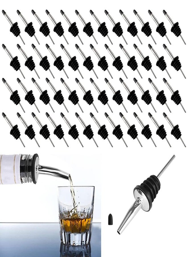 Gisedkle 48 PCS Stainless steel bottle spout classic bottle pourers tapered spout liquor pourers with rubber dust caps for 1 inch bottle mouth, wine liquor olive oil coffee syrup vinegar bottles - Image 1