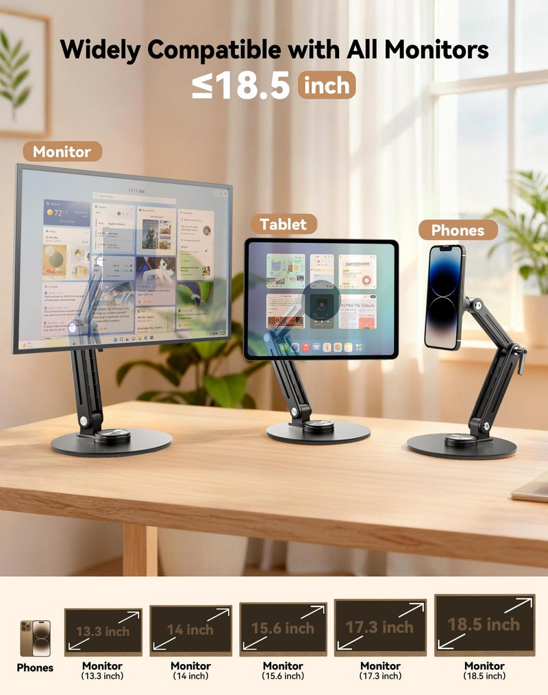 Jakeko Magnetic Portable Monitor Stand 15.6" - up to 16" 18.5 inch Tablet Holder for iPad VESA Mount 75mm for Desk Adjustable Foldable 360Â° Swivel (Up to 18.5'') - Image 2