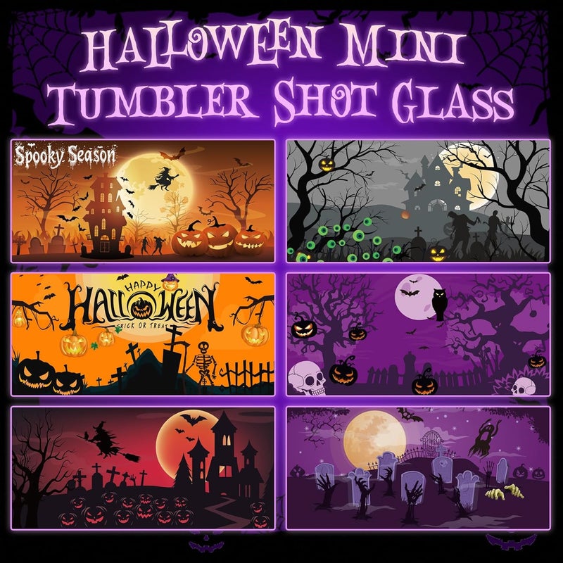 FOGWOWO 6 Pack 3 oz Halloween Shot Glasses Mini Tumblers with Straw and Lid,Pumpkin Ghost Skulls Tombstone Halloween Party Favors Spooky Shot Glass Stainless Steel Vacuum Insulated Mini Cup for Cocktail Party - Image 2
