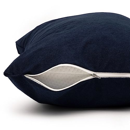 Wakefit Pillow Protector Waterproof | Terry Cotton | Pillow Inner Cover with Zip | 200 GSM | Navy-28x18 Inch | Set of 4 - Image 3