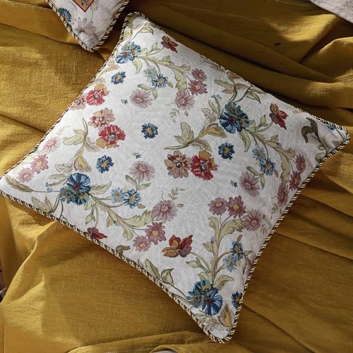 patdrea Designer Pack of 2 Square Throw Pillow CoversFarmhouse Pink and Yellow Linen with Floral Pattern Pillows CoverDecorative Pillowcases Cushion for Bed Living Room Outdoor Car18x18 - Image 3
