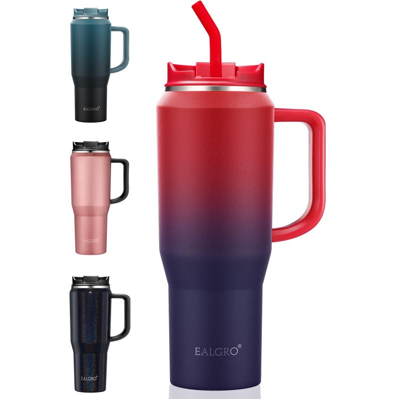 EALGRO 40 oz Tumbler with Handle Insulated Tumblers with Lid and Straw Large Metal Sports Water Bottle Jug Thermal Stainless Steel Travel Coffee Mug Cup Dark Rainbow