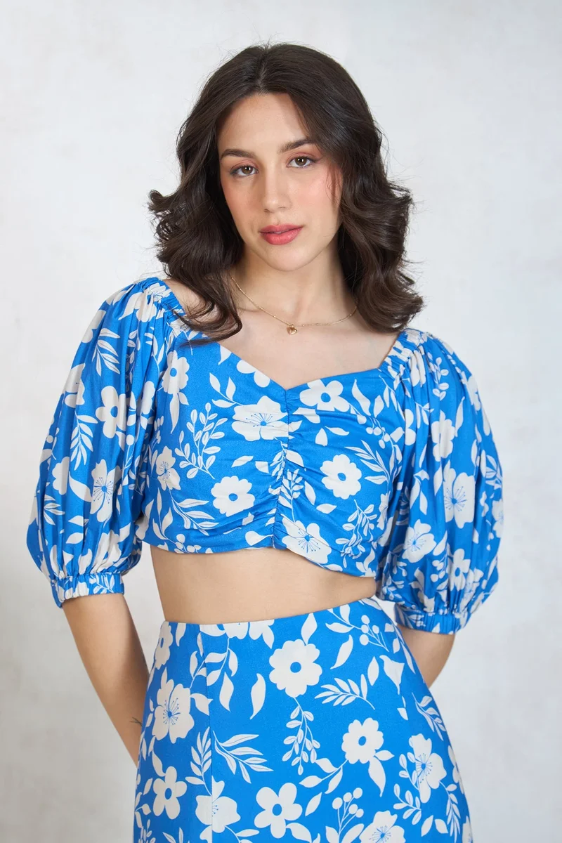 فيرجيو Floral Modal Floral Sweatheart Neck Croptop for Women