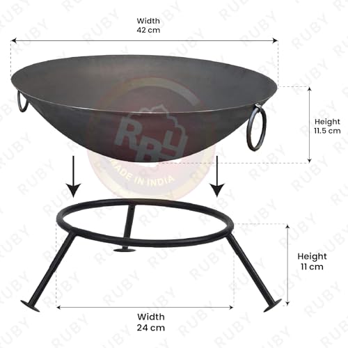 RBY Campfire 3 Piece Fire Pit Set 16.5 Inch Iron Bowl 4.5 Inch Stand and 21 Inch Poker Bonfire Camping Outdoor Lohri Party Heavy Duty BBQ Heating Fire Basket Angeethi Chulha Sigdi 10 Year Warranty - Image 5