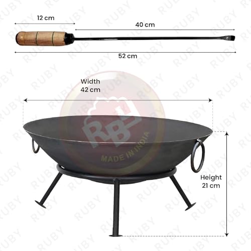 RBY Campfire 3 Piece Fire Pit Set 16.5 Inch Iron Bowl 4.5 Inch Stand and 21 Inch Poker Bonfire Camping Outdoor Lohri Party Heavy Duty BBQ Heating Fire Basket Angeethi Chulha Sigdi 10 Year Warranty - Image 2
