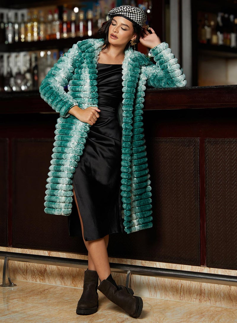 Campus Sutra Women's Forest Green Ombre Ripple Long Coat For Casual Wear | Point Collar  | Long Sleeve | Pull On Closure | Coat Crafted With Comfort Fit For Everyday Wear - Image 5