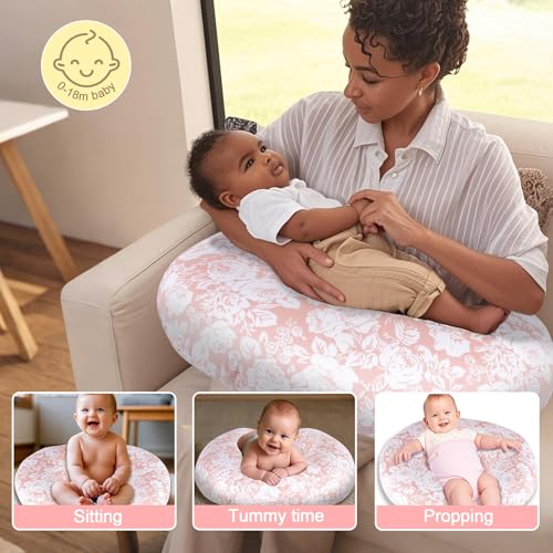 x-vesolje xvesolje Baby Nursing Pillow for Breastfeeding Adjustable Breastfeeding Pillow for Bottle Feeding Nursing Support Pillow for Mom and Baby Healthier Nursing Removable Cover Rose - Image 3