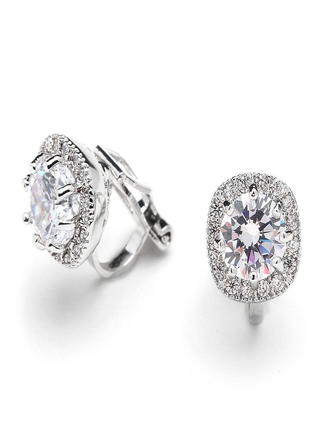 Mariell Cubic Zirconia Crystal Clip-On Earrings, CZ Stud for Clip On Earrings for Non-Pierced Ears, Brides, Jewelry Gift For Women, Brides, Bridesmaids, Mother of the Bride - Image 1