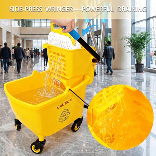 MRDARENSU 33 Qt Commercial Mop Bucket, with Side-Press Wringer on Wheels. Includes an Industrial Mop. Yellow Industrial Mop Bucket, Suitable for Home, Commercial, Restaurant Cleaning - Image 5