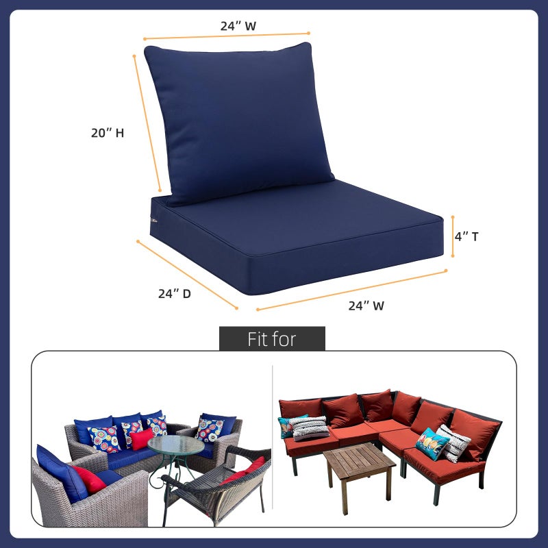 Favoyard Outdoor Seat Cushion Set 24 x 24 Inch Waterproof & Fade Resistant Patio Furniture Cushions with Removable Cover Deep Seat & Back Cushion with Tie Straps for Chair Sofa Couch - Image 2