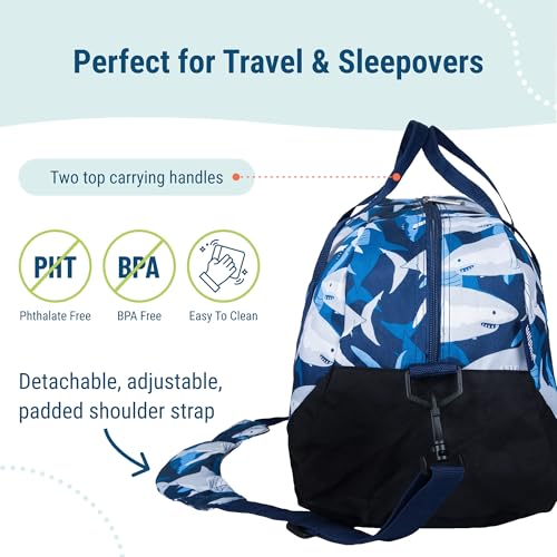 Wildkin Kids Overnighter Duffel Bag – Carry-On Size, Ideal for School & Sleepovers – Sharks - Image 3