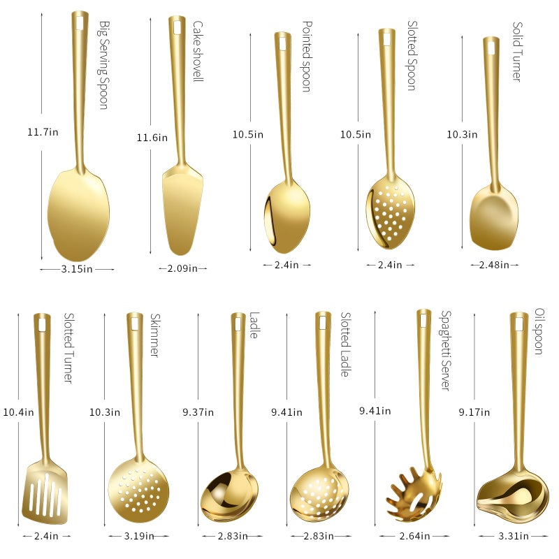 Lazycorner Cooking Utensil Set 11 Pcs Stainless Steel Kitchen Utensils Set Wok Utensils Kitchen Tool Set Spatula Set Heat Resistant Metal Kitchen Tools Ergonomic HandleEasy to Clean Dishwasher Safe - Image 2