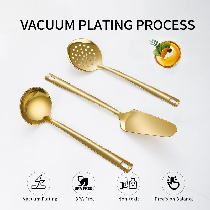 Lazycorner Cooking Utensil Set 11 Pcs Stainless Steel Kitchen Utensils Set Wok Utensils Kitchen Tool Set Spatula Set Heat Resistant Metal Kitchen Tools Ergonomic HandleEasy to Clean Dishwasher Safe - Image 4