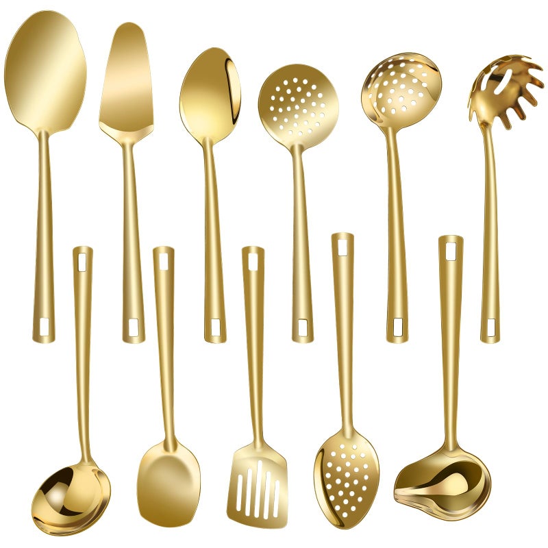 Lazycorner Cooking Utensil Set 11 Pcs Stainless Steel Kitchen Utensils Set Wok Utensils Kitchen Tool Set Spatula Set Heat Resistant Metal Kitchen Tools Ergonomic HandleEasy to Clean Dishwasher Safe - Image 1