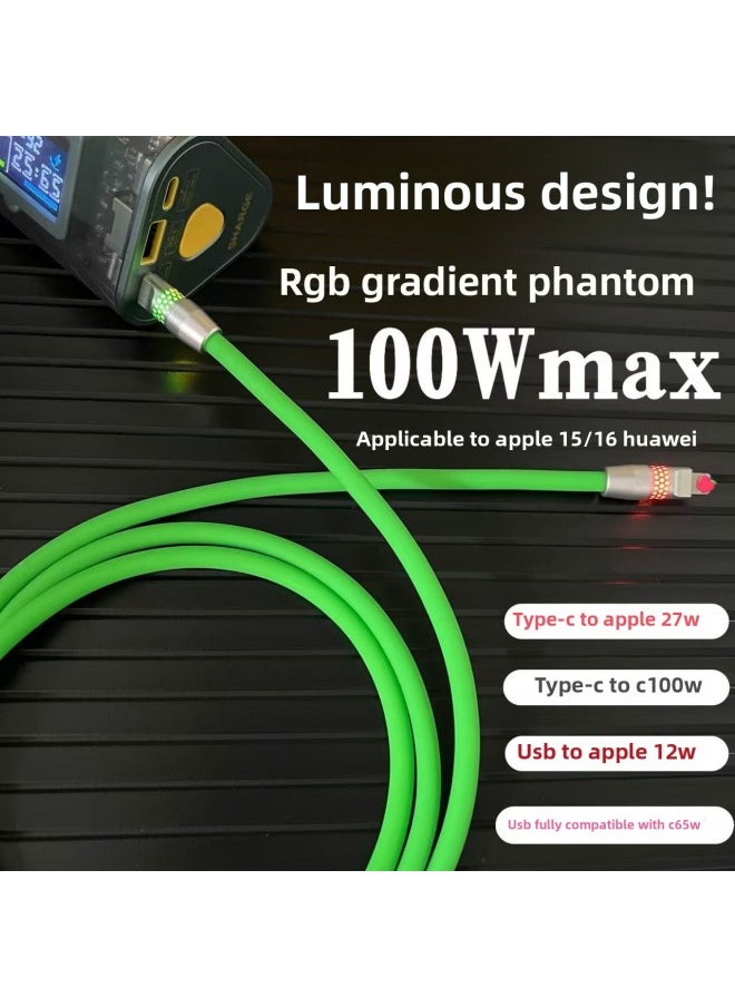 Generic - Creative Bee Net Luminous Silicone Data Cable Guest Double Typec Fast Charging Line Suitable For 16iPad Car Carplay-Color:2m [usb To For Iphone 12w]-Model:[blue] Silicone Data Cable [bee Net Rgb Luminous Data Cable] - Image 1