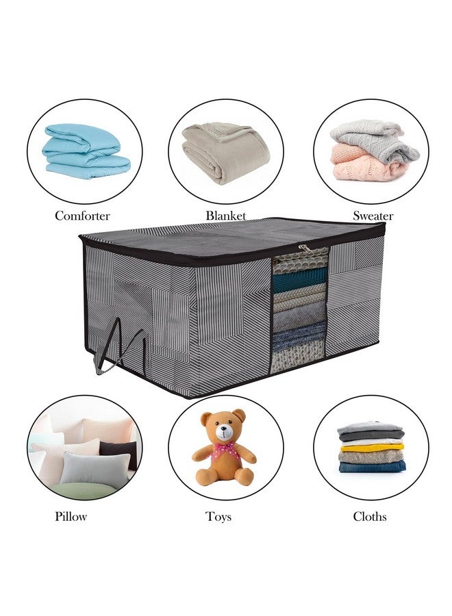 Kuber Industries Kuber Industries Underbed Storage Bag | Clothes Storage Organizer | Blanket Cover with Clear Window | Zipper Closure & Handle Cloth Organizer | Lining-Design | Large | Pack of 2 | Gray - Image 5