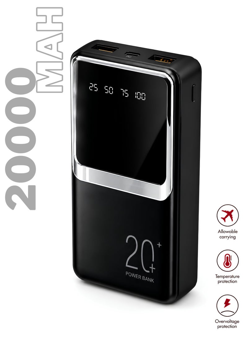 Levino 20000mAh Power Bank with 20W USB-C PD Fast Charging, Dual USB & Type-C PD Port, Portable External Battery Pack with LED Digital Display, High-Speed Power Bank for iPhone 16/15/14/13/12, Samsung Galaxy S25/S24/S23/S22, Huawei, Xiaomi, Google Pixel, iPad & Android Phones, Flight Approved, Black - Image 1