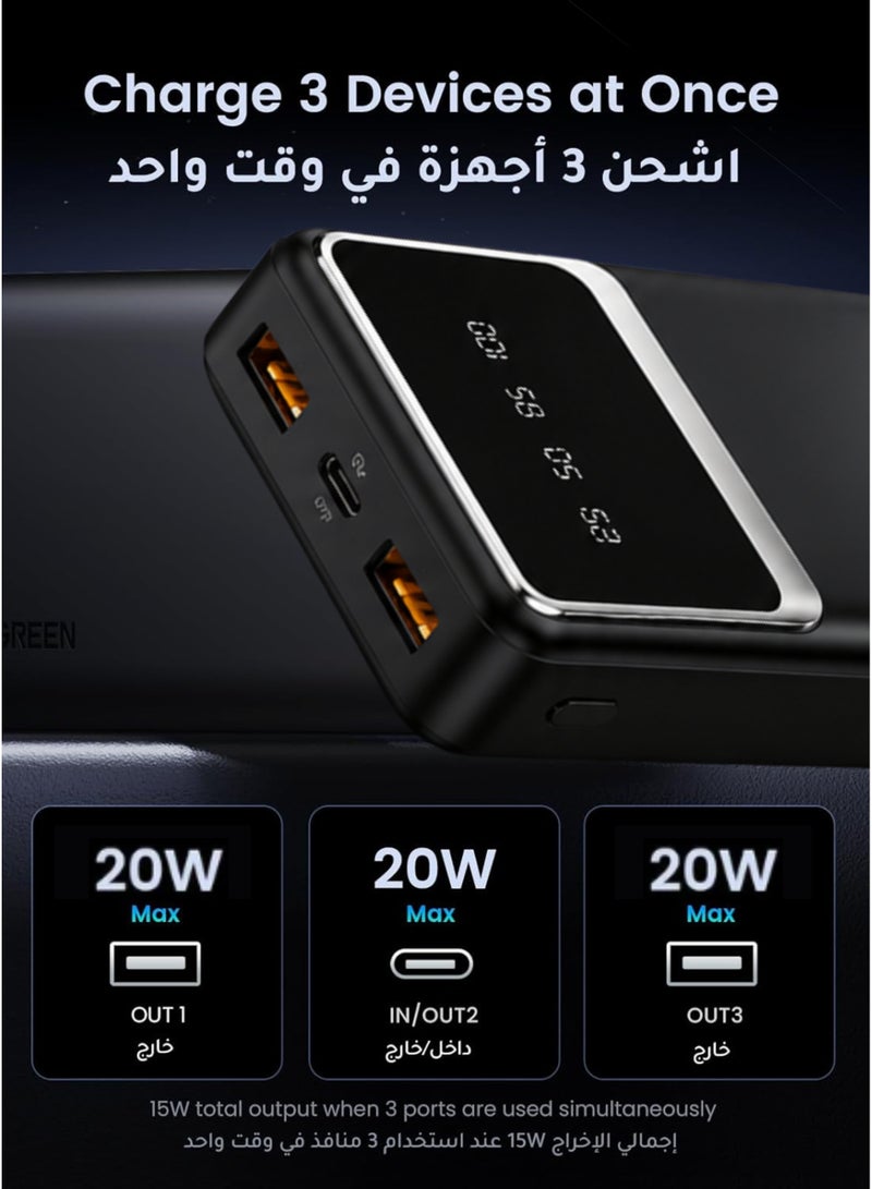 Levino 20000mAh Power Bank with 20W USB-C PD Fast Charging, Dual USB & Type-C PD Port, Portable External Battery Pack with LED Digital Display, High-Speed Power Bank for iPhone 16/15/14/13/12, Samsung Galaxy S25/S24/S23/S22, Huawei, Xiaomi, Google Pixel, iPad & Android Phones, Flight Approved, Black - Image 3