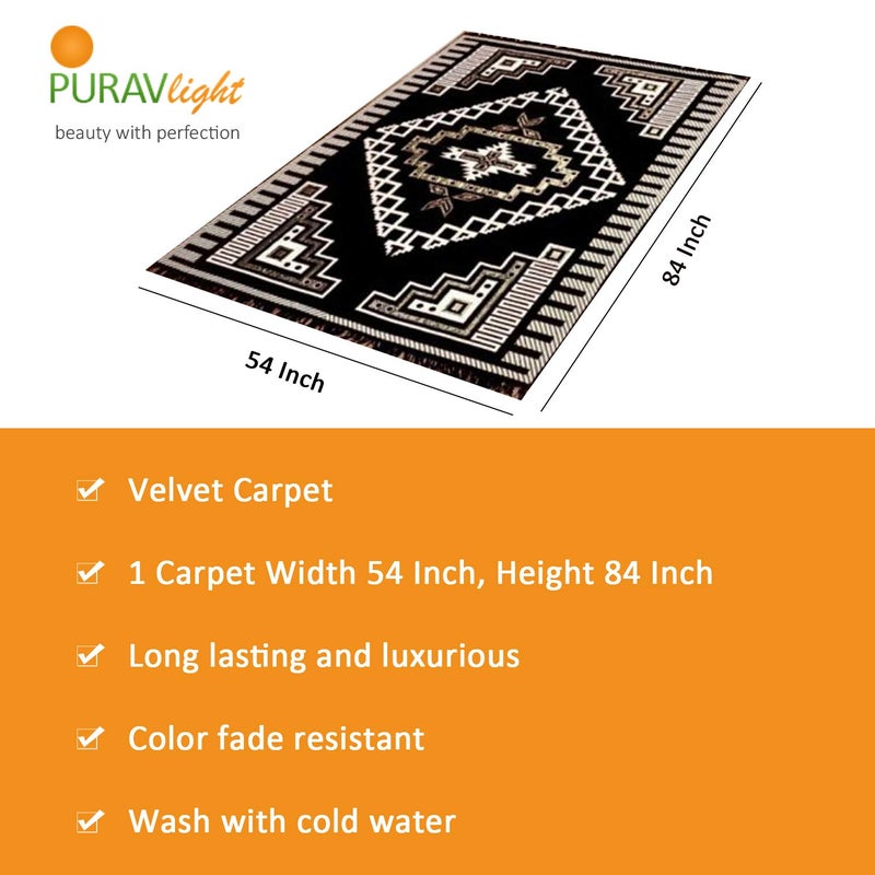 Purav Light Purav Light Premium Chenille Velvet Sitting Carpet for Home & Living Room (5x7 ft, Black) - Image 2