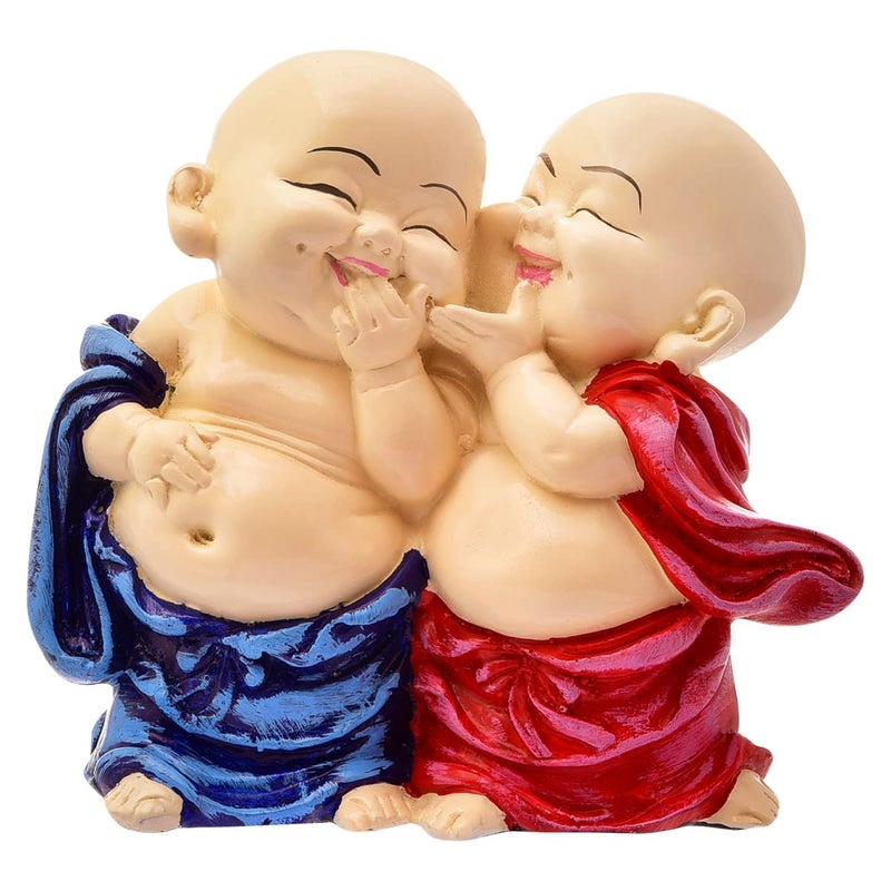 Karigaari India Handcrafted Resine Little Laughing Buddha Monk Sculpture Showpiece for Home Dcor and Office Blue - Image 3