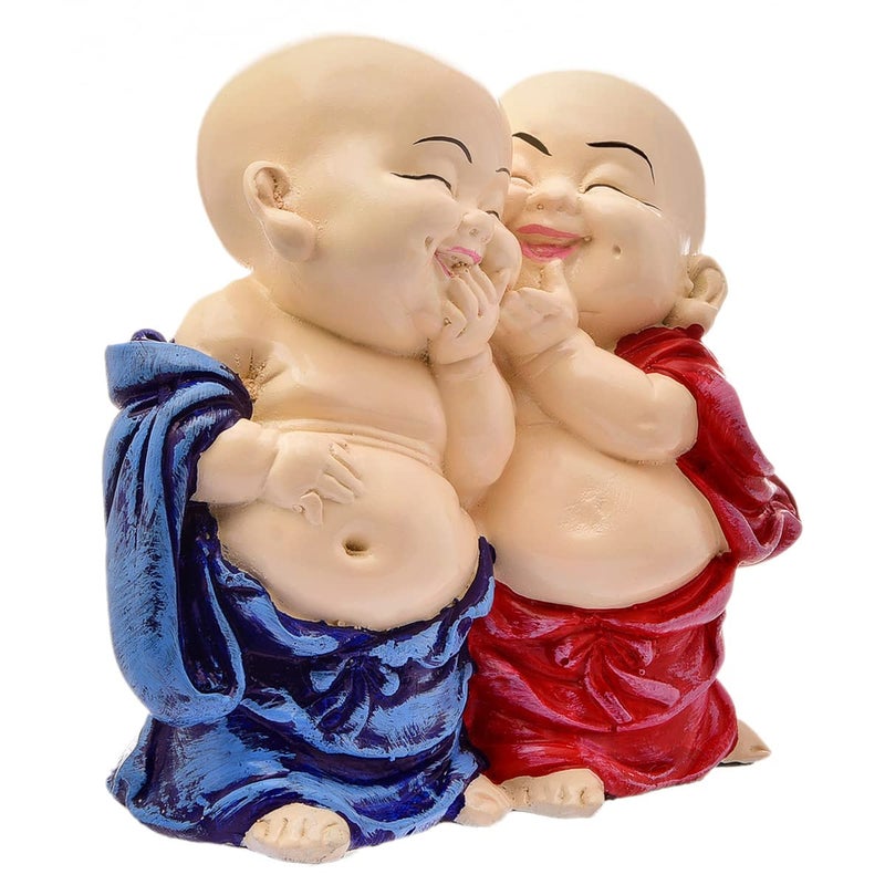 Karigaari India Handcrafted Resine Little Laughing Buddha Monk Sculpture Showpiece for Home Dcor and Office Blue - Image 5