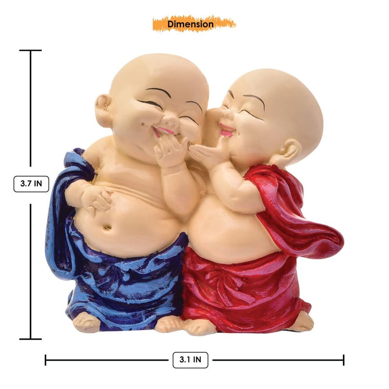 Karigaari India Handcrafted Resine Little Laughing Buddha Monk Sculpture Showpiece for Home Dcor and Office Blue - Image 4