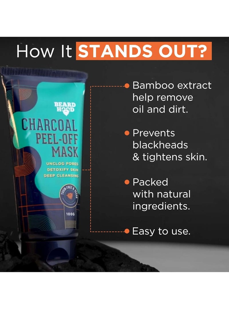 Beardhood Activated Charcoal Peel Off Mask,100g | Deep Cleansing | Blackhead Removal | Dead Skin Removal | Sulphate and Paraben Free - Image 3