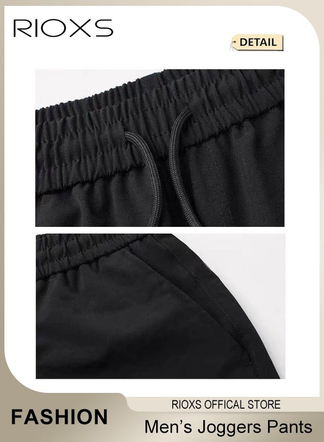 RIOXS Men's Athletic Shorts, Loose Fit Quick-Dry Workout Shorts, Breathable Drawstring Jogger Shorts Sports Shorts with Pockets, Casual Lightweight Knee Length Summer Stretch Shorts Athletic Running Shorts for Gym Workout Basketball Tennis Hiking, Black - Image 3