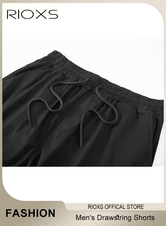 RIOXS Men's Athletic Shorts, Loose Fit Quick-Dry Workout Shorts, Breathable Drawstring Jogger Shorts Sports Shorts with Pockets, Casual Lightweight Knee Length Summer Stretch Shorts Athletic Running Shorts for Gym Workout Basketball Tennis Hiking, Black - Image 4