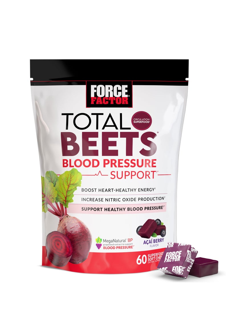 Force Factor Total Beets Blood Pressure Support Supplements with Beet Powder, Great-Tasting Beets Chewables for Heart-Healthy Energy, and Increased Nitric Oxide, 60 Chews  - Image 1