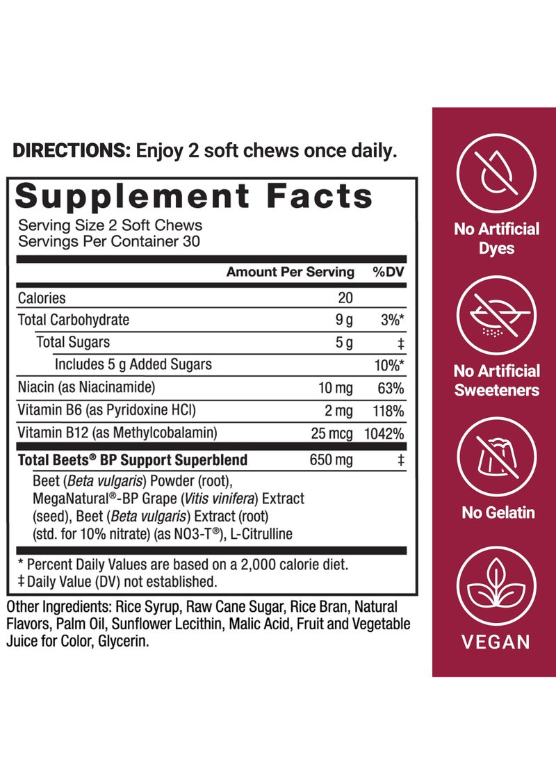 Force Factor Total Beets Blood Pressure Support Supplements with Beet Powder, Great-Tasting Beets Chewables for Heart-Healthy Energy, and Increased Nitric Oxide, 60 Chews  - Image 5