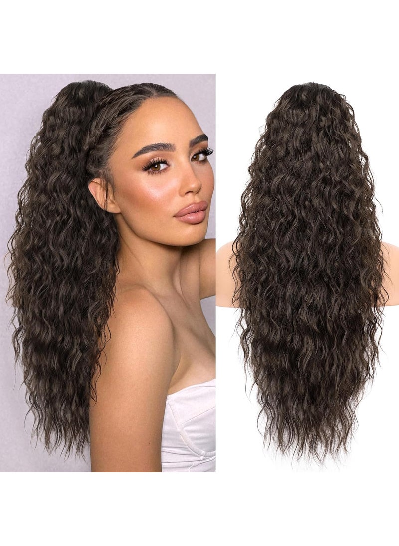 KooKaStyle KooKaStyle Ponytail Extension 26 Inch Drawstring Pony Tails Hair Extensions for Women Long Curly Ponytail Synthetic Hairpieces for Daily Use6Dark Brown 