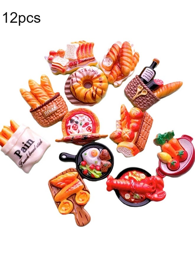 Happy D 12-Piece Food Shaped Fridge Magnets Set – 3D Resin Refrigerator Stickers for Home & Kitchen Decoration - Image 1