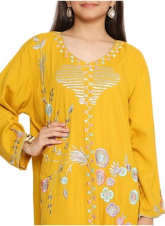 HANA & SARA SMALL BABY GIRLS KAFTAN DRESS WITH UNIQUE COLOURFULL THREAD EMBROIDERY ON SOLID COLOUR FARASHA  - Image 3