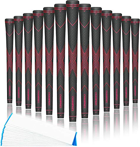 CHAMPKEY Premium Rubber Golf Grips 13 Pack High Traction and Feedback Rubber Golf Club Grips Choose Between 13 Grips with 15 Tapse and 13 Grips with All Kits