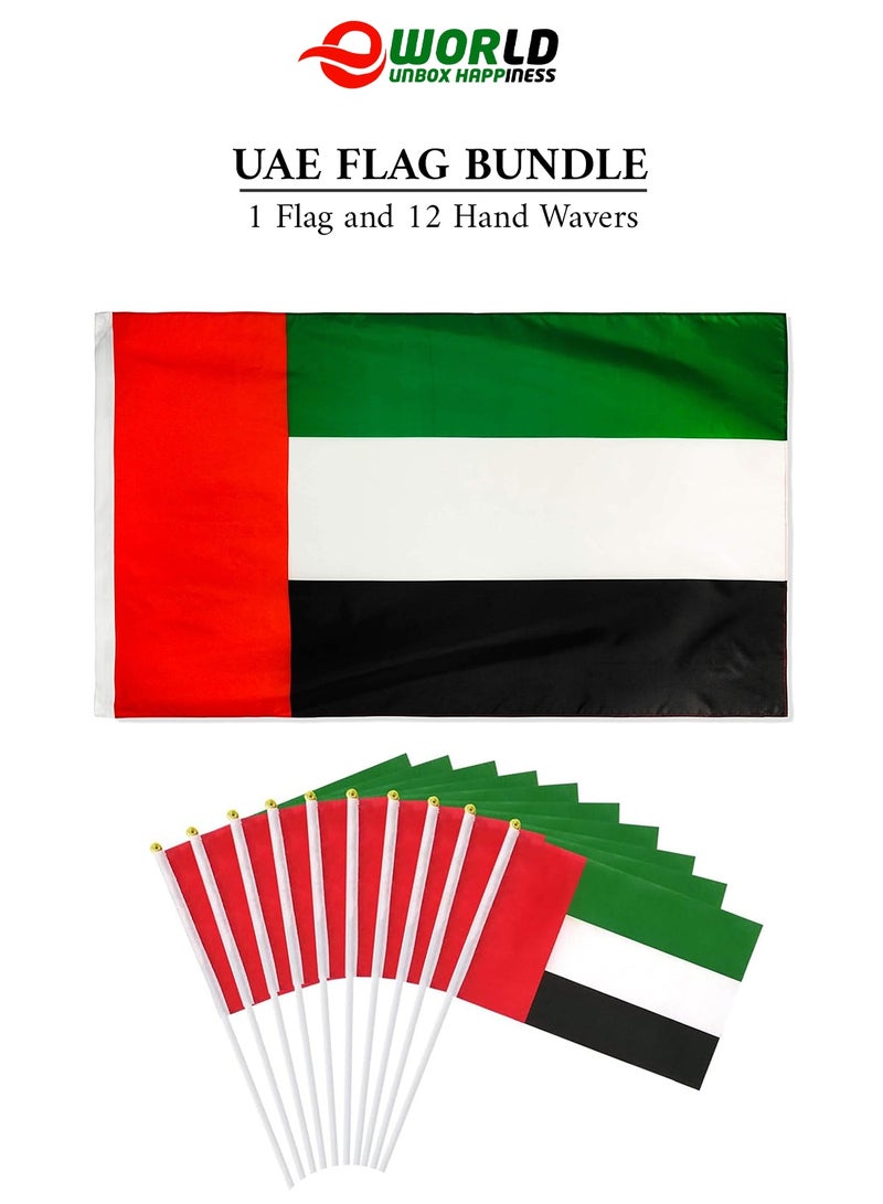 Eworld UAE National Day Celebration Bundle – 1 Large Flag (150 × 90 cm) & 12 Mini Flags (30 × 20 cm) for Home, Office, Cars & Events | Indoor & Outdoor Use - Image 1