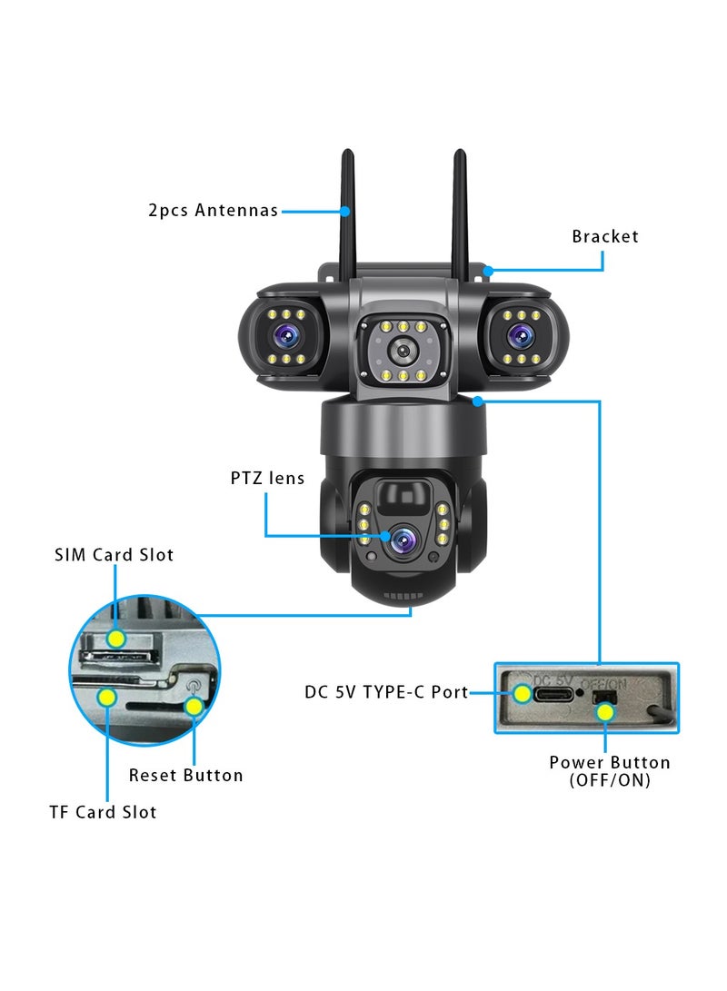 BlueFire V380 Pro Real 3 Lens 6MP 4G Solar Security Camera | Smart Net Outdoor PTZ Wireless IP CCTV Camera with Auto Tracking, Human Motion Detection, Night Vision, Two-Way Audio, 360° Viewing Angle, Waterproof IP66, SIM & WiFi Supported, Solar Powered 8000mAh Battery, Cloud & SD Card Storage - Image 4