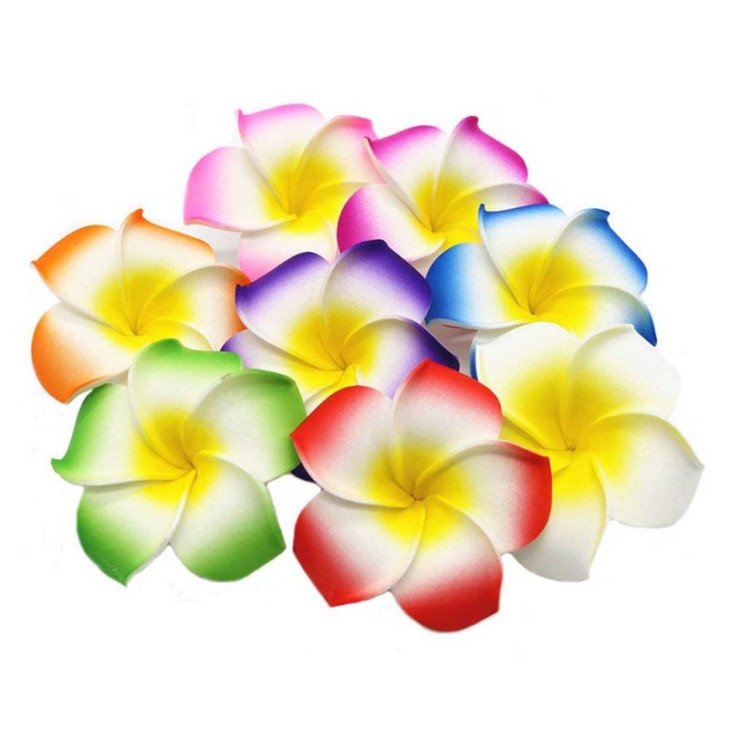Pursuestar Pursuestar 100Pcs Mixed Colors Foam Hawaiian Frangipani Artificial Plumeria Flower Petals Cap Hair Hat Wreath Floral DIY Bridal Wedding Decoration 5cm 