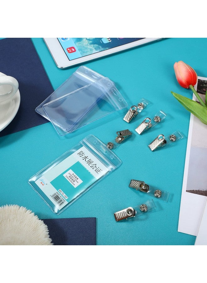 Marspark 200 Packs Id Badge Holder With Metal Badge Clips And Pvc Straps Waterproof Sealed Clear Plastic Vertical Name Tag Badge Holder For Work Key Card Drive License Name Tag Clips Car Office - Image 5