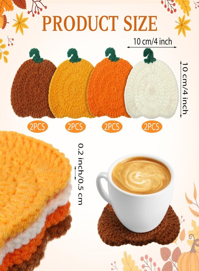 SmoothNovelty 8 Pcs Thanksgiving Crochet Coasters Fall Pumpkin Coaster 4 Inch Autumn Handmade Woven Drink Cup Pad Mats Absorbent Knitted Mug Place Mats for Kitchen Table Harvest Decor Gifts - Image 2
