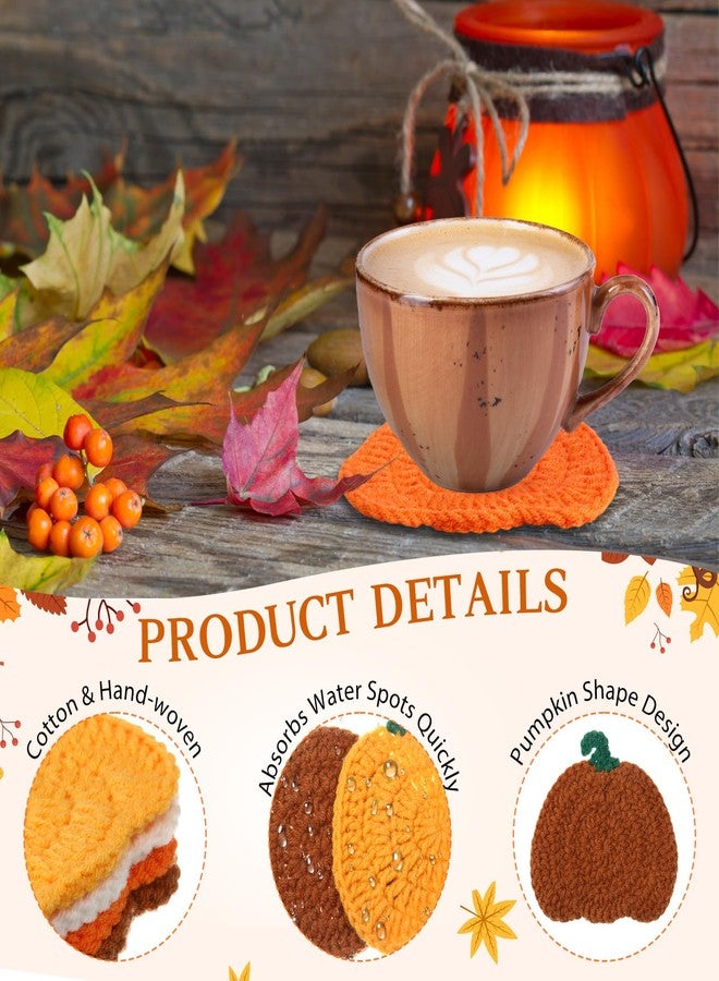 SmoothNovelty 8 Pcs Thanksgiving Crochet Coasters Fall Pumpkin Coaster 4 Inch Autumn Handmade Woven Drink Cup Pad Mats Absorbent Knitted Mug Place Mats for Kitchen Table Harvest Decor Gifts - Image 3
