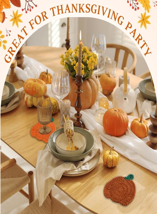 SmoothNovelty 8 Pcs Thanksgiving Crochet Coasters Fall Pumpkin Coaster 4 Inch Autumn Handmade Woven Drink Cup Pad Mats Absorbent Knitted Mug Place Mats for Kitchen Table Harvest Decor Gifts - Image 4