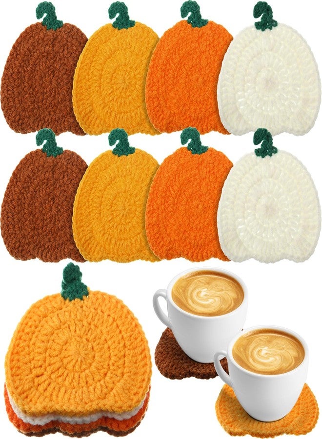 SmoothNovelty 8 Pcs Thanksgiving Crochet Coasters Fall Pumpkin Coaster 4 Inch Autumn Handmade Woven Drink Cup Pad Mats Absorbent Knitted Mug Place Mats for Kitchen Table Harvest Decor Gifts - Image 1