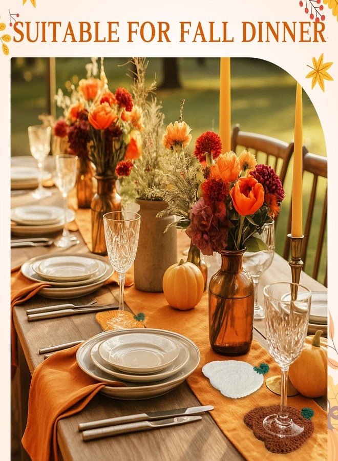 SmoothNovelty 8 Pcs Thanksgiving Crochet Coasters Fall Pumpkin Coaster 4 Inch Autumn Handmade Woven Drink Cup Pad Mats Absorbent Knitted Mug Place Mats for Kitchen Table Harvest Decor Gifts - Image 5