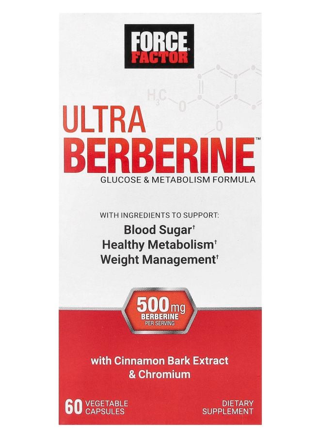 Force Factor Ultra Berberine Glucose & Metabolism Formula 500 mg 60 Vegetable Capsules (250 mg Per Capsule)