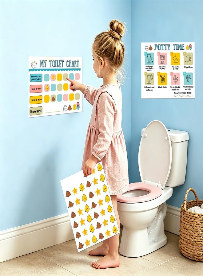 Boqon 18 Pcs Potty Training Sticker Chart for Kids, Bathroom Habits Reward Potty Training Chart for Toddlers Boys Girls with Pee and Poop Stickers Toilet Star Reward Charts Toilet Habits Tracking (4Chart) - Image 2