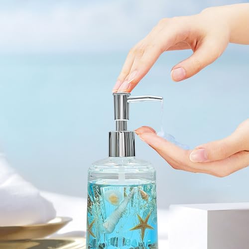 FONMY Soap Dispenser with Pump Acrylic w/Nature Seashell Handmade Bathroom Hand Soap Dispenser, Kitchen Refillable Liquid Dispenser for Soap,Dish Soap, Lotion (Blue) - Image 3