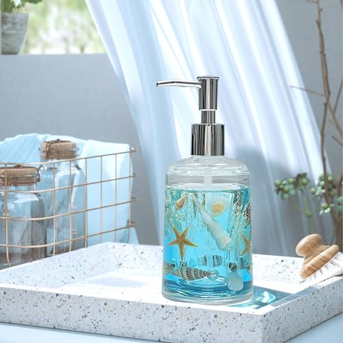 FONMY Soap Dispenser with Pump Acrylic w/Nature Seashell Handmade Bathroom Hand Soap Dispenser, Kitchen Refillable Liquid Dispenser for Soap,Dish Soap, Lotion (Blue) - Image 5